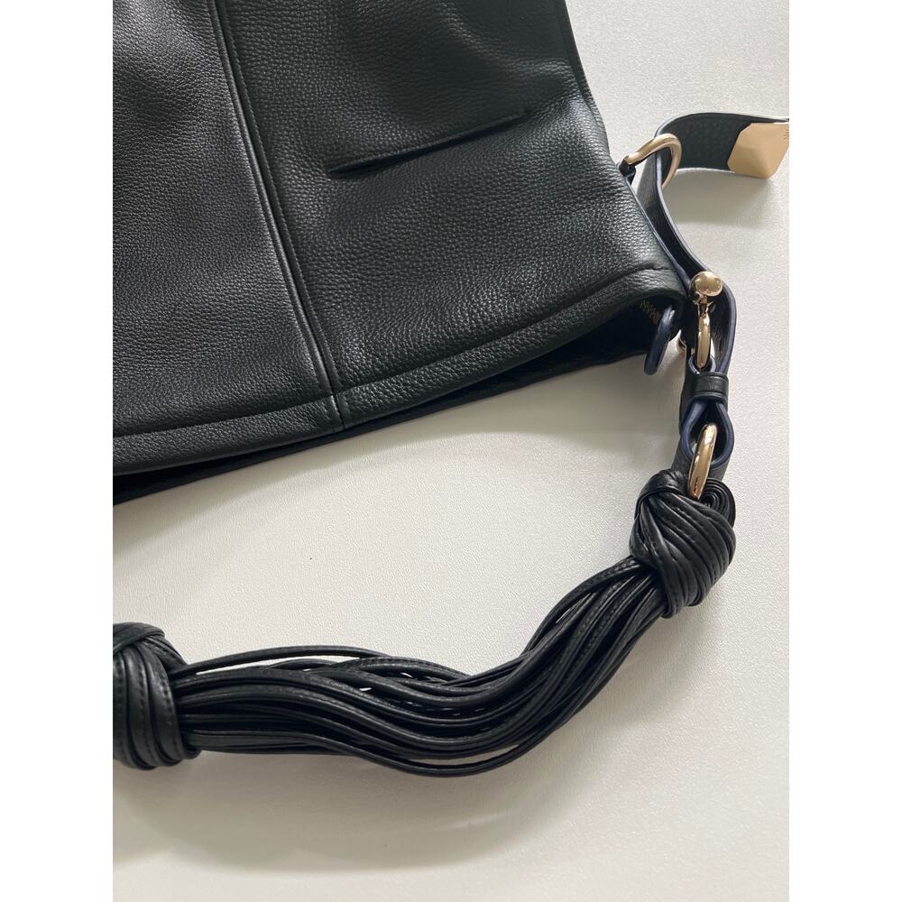 Stuart Weitzman Brigitte Pebbled Leather Hobo Bag Black Blue Gold Shoulder Tote - Picture 7 of 12